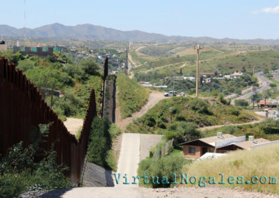 The Arizona-Mexico border wall that separates Nogales, Mexico and Nogales, Arizona